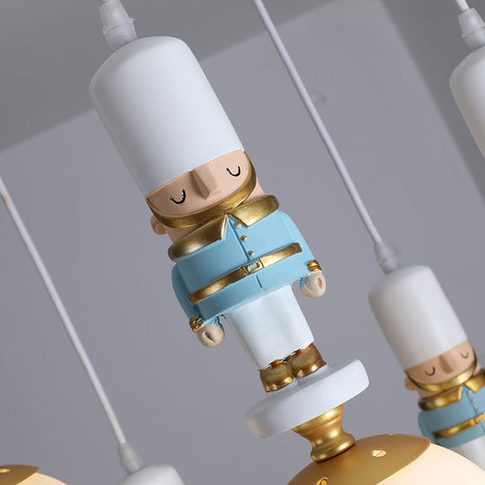 Kids Multi-Light Pendant with Cream Glass Sphere Shade & Decorative Figurine – Bedroom Ceiling Light