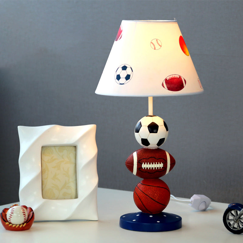 White Resin Sport Balls Nightstand Lamp - Single-Bulb Kids Table Light with Empire Shade