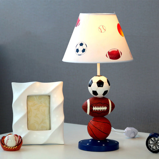 White Resin Sport Balls Nightstand Lamp - Single-Bulb Kids Table Light with Empire Shade