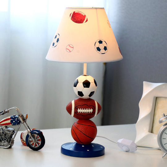 White Resin Sport Balls Nightstand Lamp - Single-Bulb Kids Table Light with Empire Shade