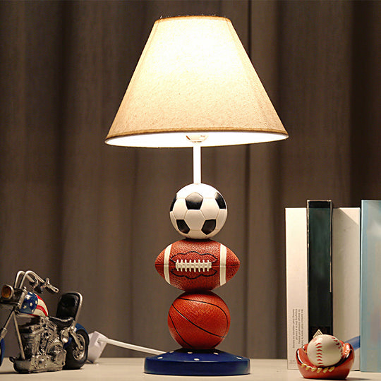 White Resin Sport Balls Nightstand Lamp - Single-Bulb Kids Table Light with Empire Shade