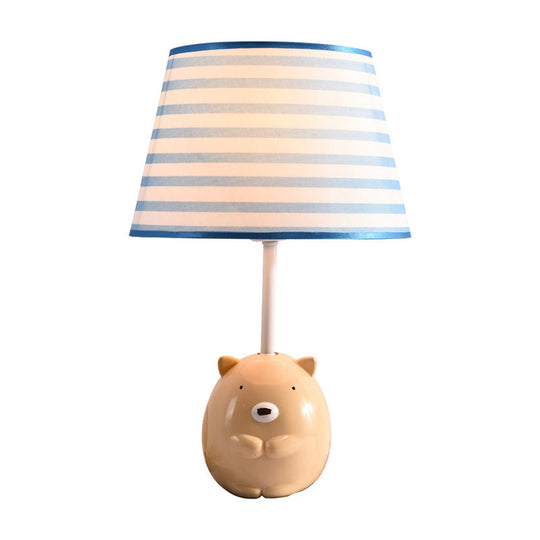 Kids Bear Nightstand Lamp - Resin Base, Tapered Fabric Shade, Apricot Color