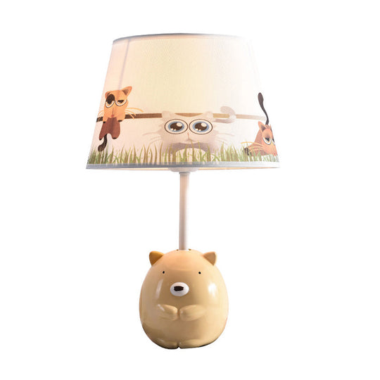 Kids Bear Nightstand Lamp - Resin Base, Tapered Fabric Shade, Apricot Color