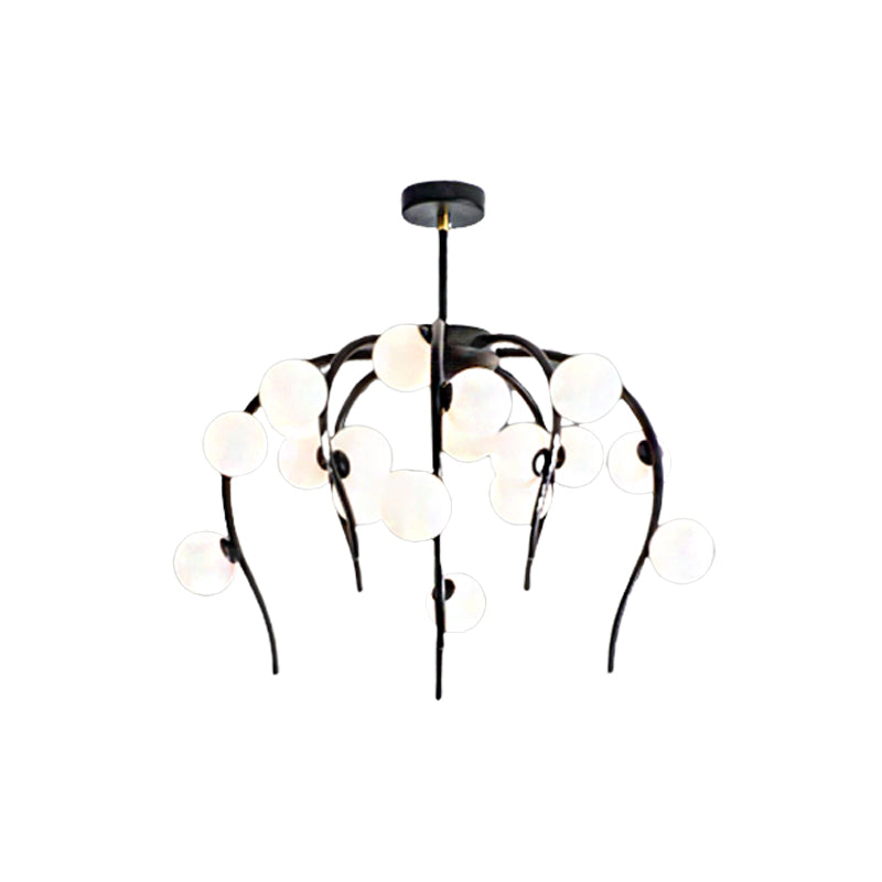 Modern Black/Gold Iron Branch Chandelier with Matte White Balls - 15/20-Light Dining Room Hanging Lamp
