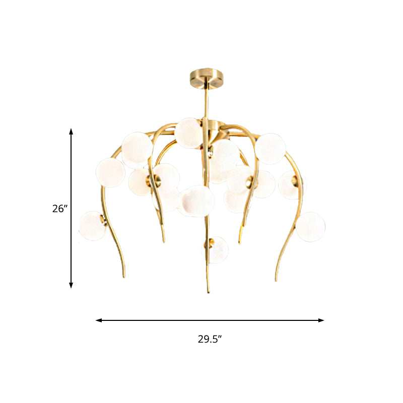 Modern Black/Gold Iron Branch Chandelier with Matte White Balls - 15/20-Light Dining Room Hanging Lamp