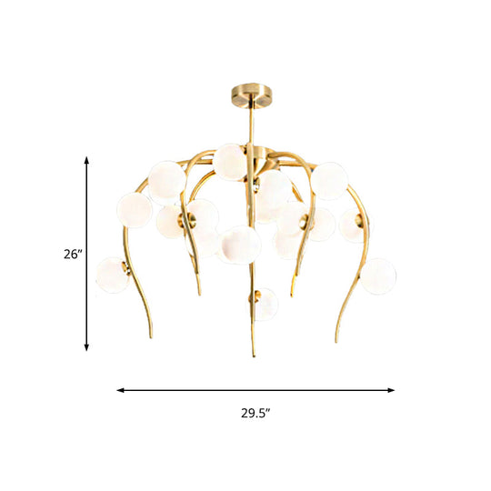 Modern Black/Gold Iron Branch Chandelier with Matte White Balls - 15/20-Light Dining Room Hanging Lamp