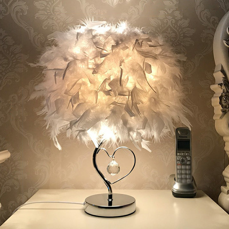 Modern Feather Bedroom Lamp: Cylindrical Nightstand Table Light with Crystal Drip
