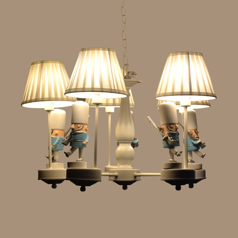 Cartoon Soldier Nursery Chandelier Pendant with Fabric Shade – Resin Hanging Light
