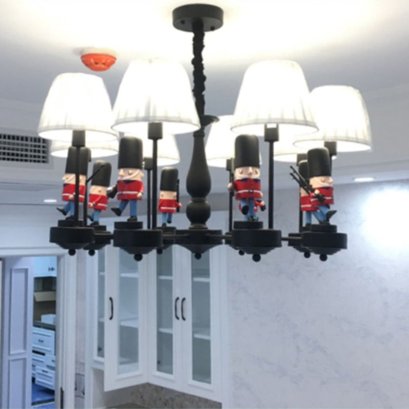 Cartoon Soldier Nursery Chandelier Pendant with Fabric Shade – Resin Hanging Light