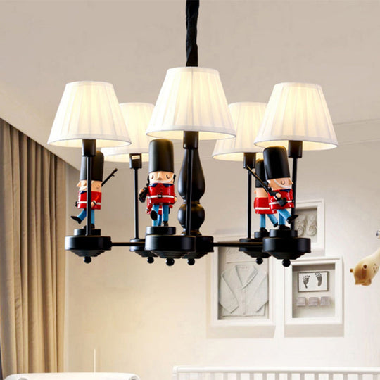 Cartoon Soldier Nursery Chandelier Pendant with Fabric Shade – Resin Hanging Light