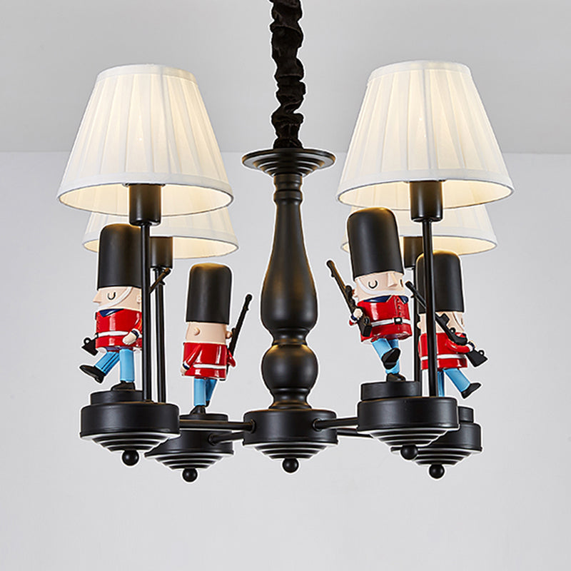 Cartoon Soldier Nursery Chandelier Pendant with Fabric Shade – Resin Hanging Light