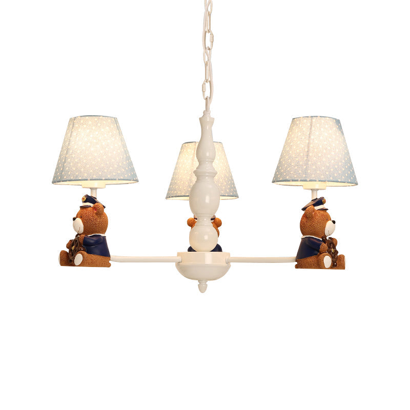 White Resin Bear Ceiling Lighting Chandelier with Fabric Shade - Cartoon-inspired Light Fixture