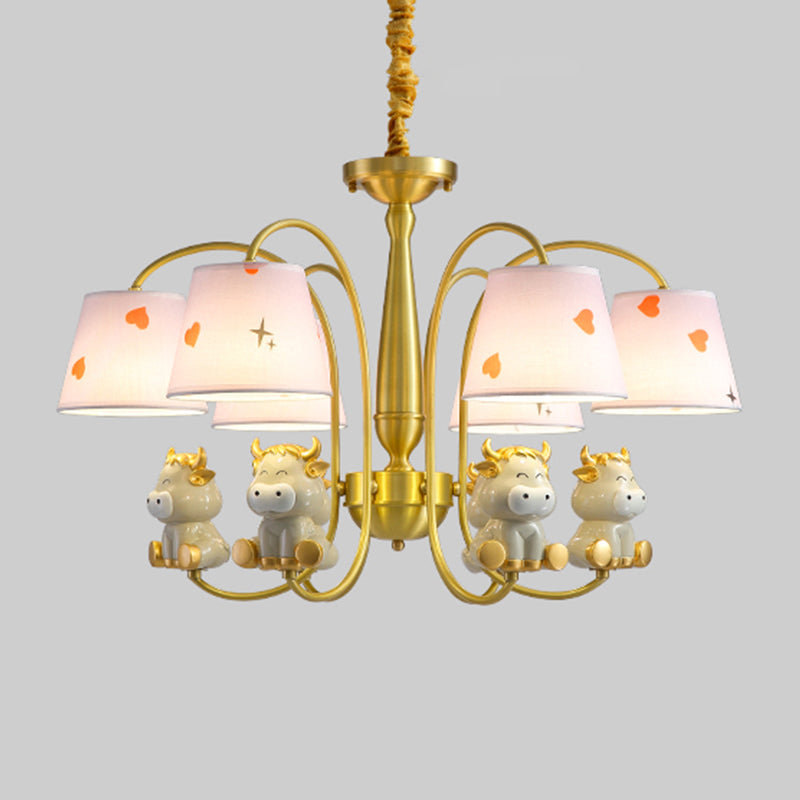 White Resin Nursery Chandelier with Animal Suspension Light & Empire Shade for Kids