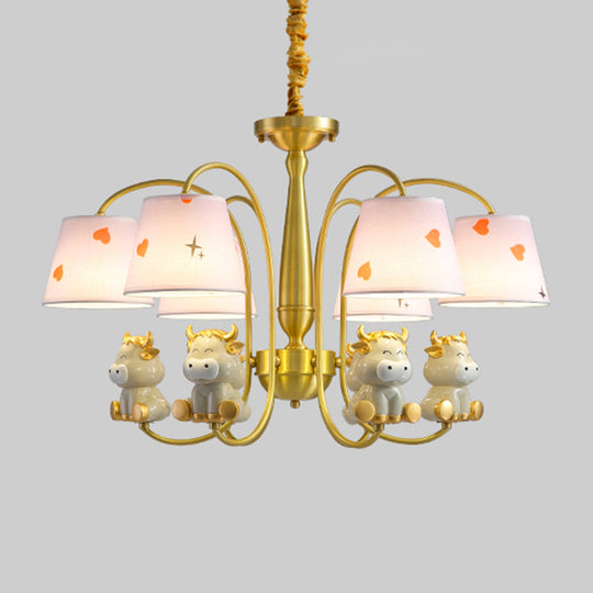 White Resin Nursery Chandelier with Animal Suspension Light & Empire Shade for Kids