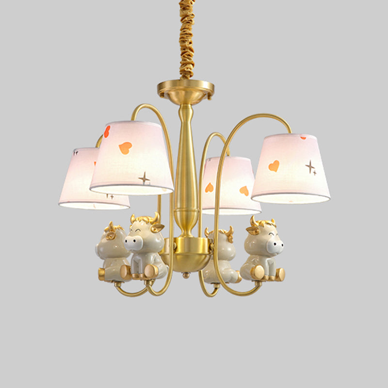 White Resin Nursery Chandelier with Animal Suspension Light & Empire Shade for Kids