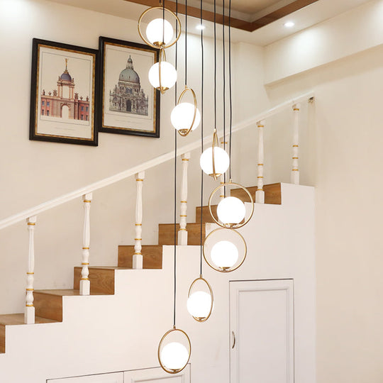 Contemporary Cream Glass Ceiling Lamp with Black Halo Ring