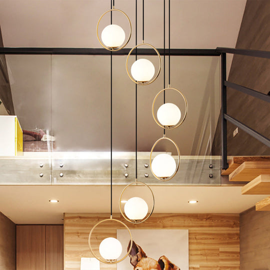 Contemporary Cream Glass Ceiling Lamp with Black Halo Ring