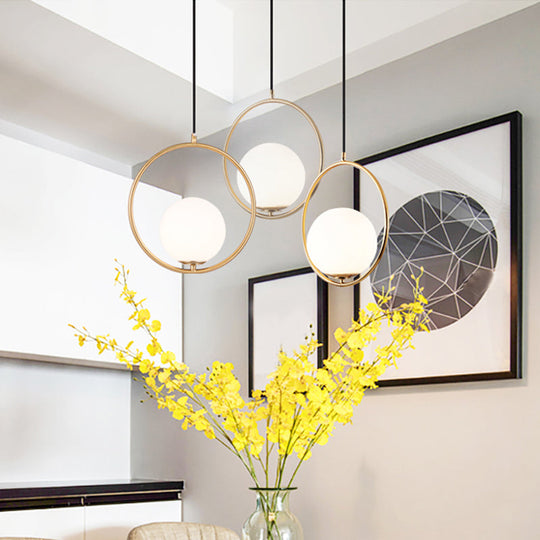 Contemporary Cream Glass Ceiling Lamp with Black Halo Ring