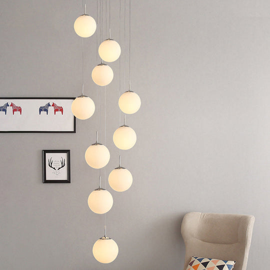 Frost Glass Sphere Multi Ceiling Light - Artistic 10-Head Suspension Lighting