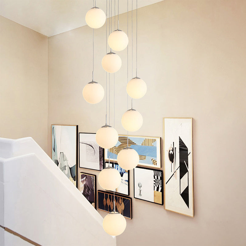 Frost Glass Sphere Multi Ceiling Light - Artistic 10-Head Suspension Lighting