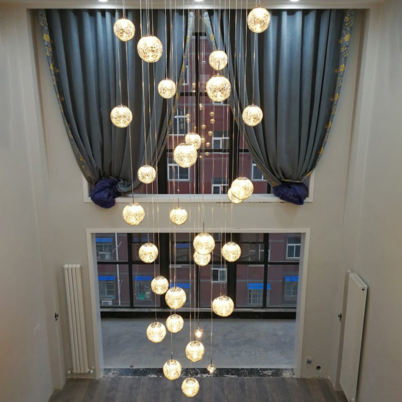 Modern Tan Glass Sphere Shade Suspension Light with Chrome Finish - 30 Bulbs Pendant