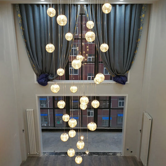 Modern Tan Glass Sphere Shade Suspension Light with Chrome Finish - 30 Bulbs Pendant