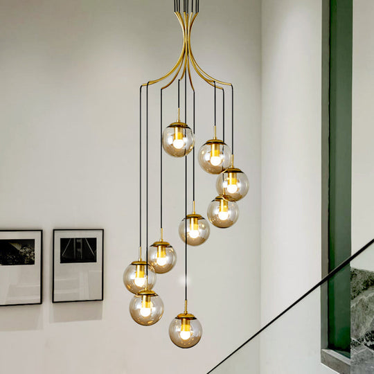 Contemporary Gold Staircase Multi Ceiling Lamp with Frost Glass: Elegant Suspension Light Fixture