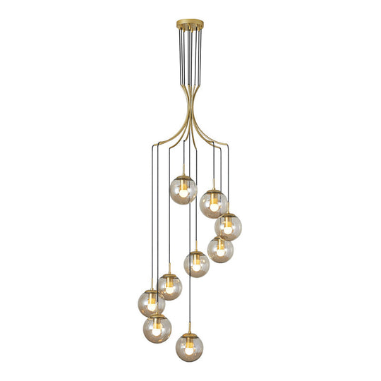 Contemporary Gold Staircase Multi Ceiling Lamp with Frost Glass: Elegant Suspension Light Fixture