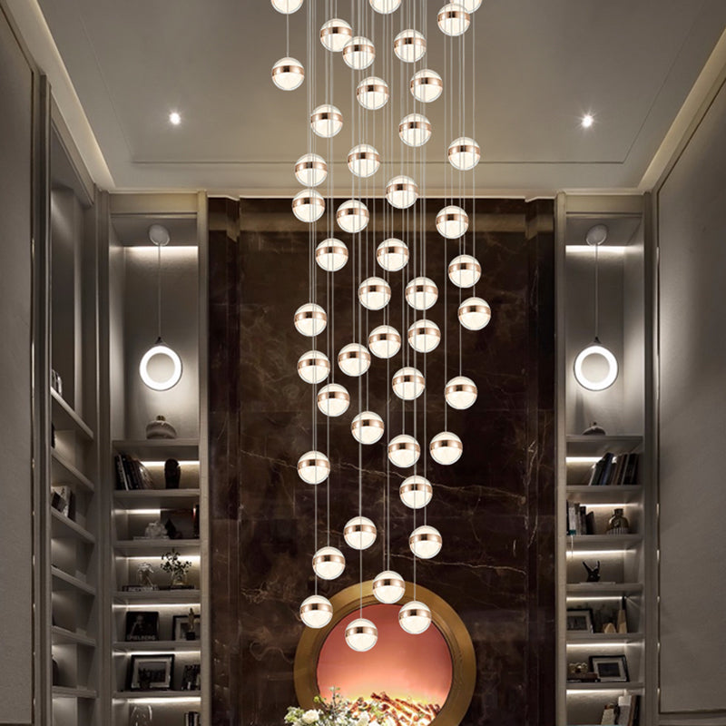 Gold LED Crystal Staircase Ceiling Light with Ball Shade