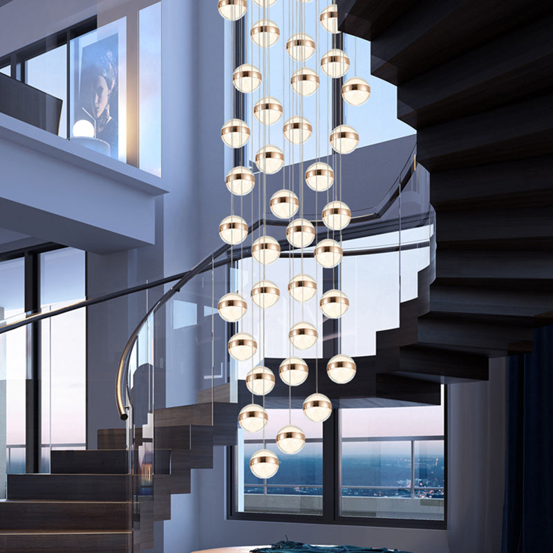 Gold LED Crystal Staircase Ceiling Light with Ball Shade