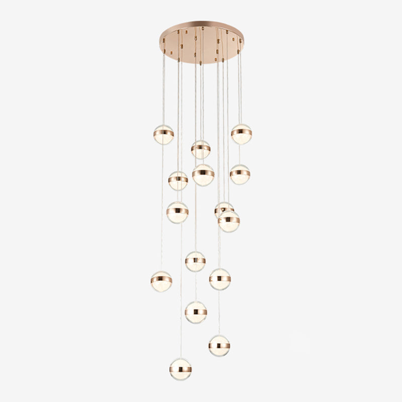 Gold LED Crystal Staircase Ceiling Light with Ball Shade