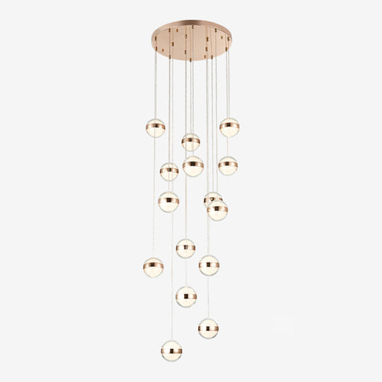 Gold LED Crystal Staircase Ceiling Light with Ball Shade