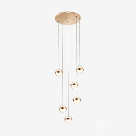 Gold LED Crystal Staircase Ceiling Light with Ball Shade