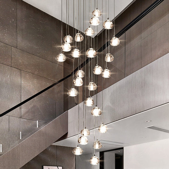 Crystal LED Staircase Pendant Light in Chrome - Stone Shape for Simplicity
