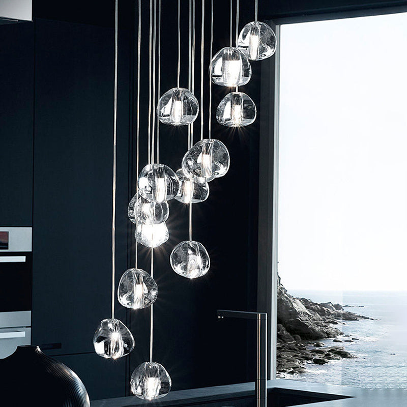 Crystal LED Staircase Pendant Light in Chrome - Stone Shape for Simplicity