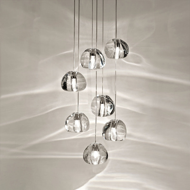 Crystal LED Staircase Pendant Light in Chrome - Stone Shape for Simplicity