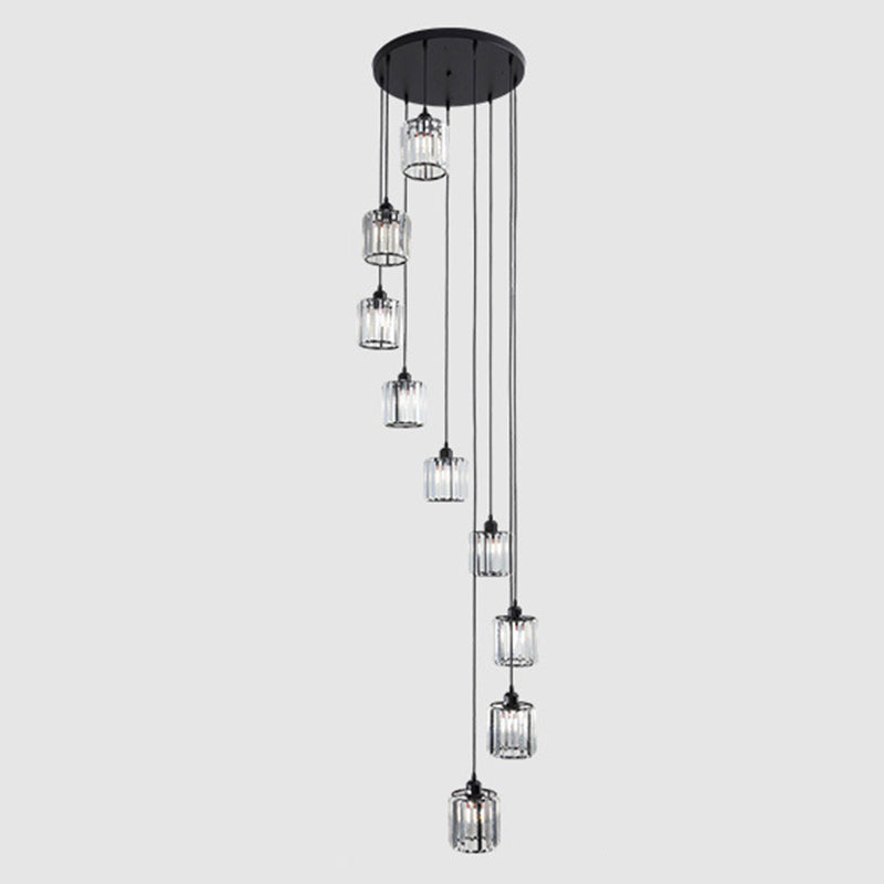 Minimalistic Black Geometric Prismatic Crystal Ceiling Light for Staircase