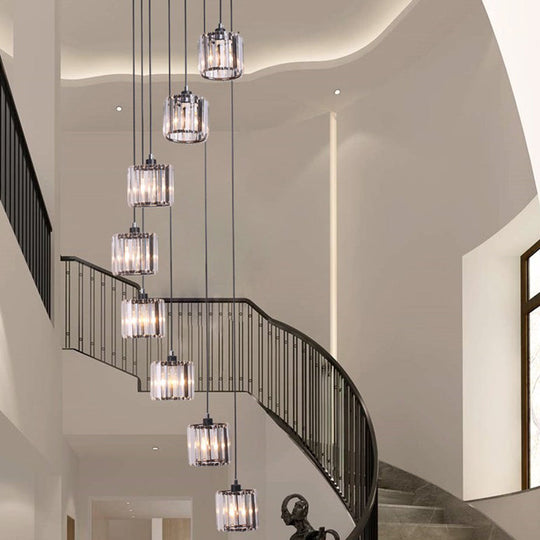 Contemporary Glass Geometrical Staircase Suspension Light - Multi-Light Pendant