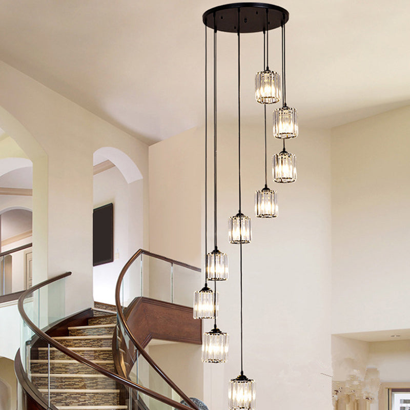 Black Spiral Crystal Pendant Light with Modern Staircase Design - Multi Light Hanging Fixture