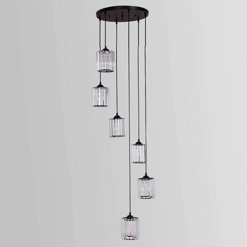 Black Spiral Crystal Pendant Light with Modern Staircase Design - Multi Light Hanging Fixture