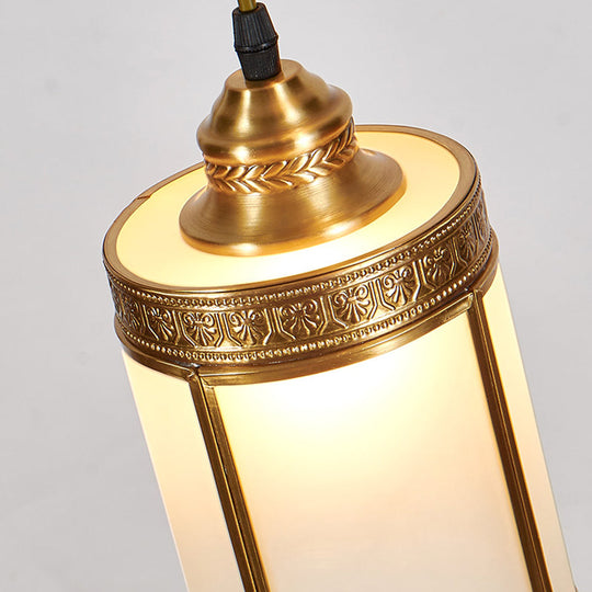 Cylindrical Multi-Ceiling Artistic Light with Frost Glass and Brass Suspension for Staircases