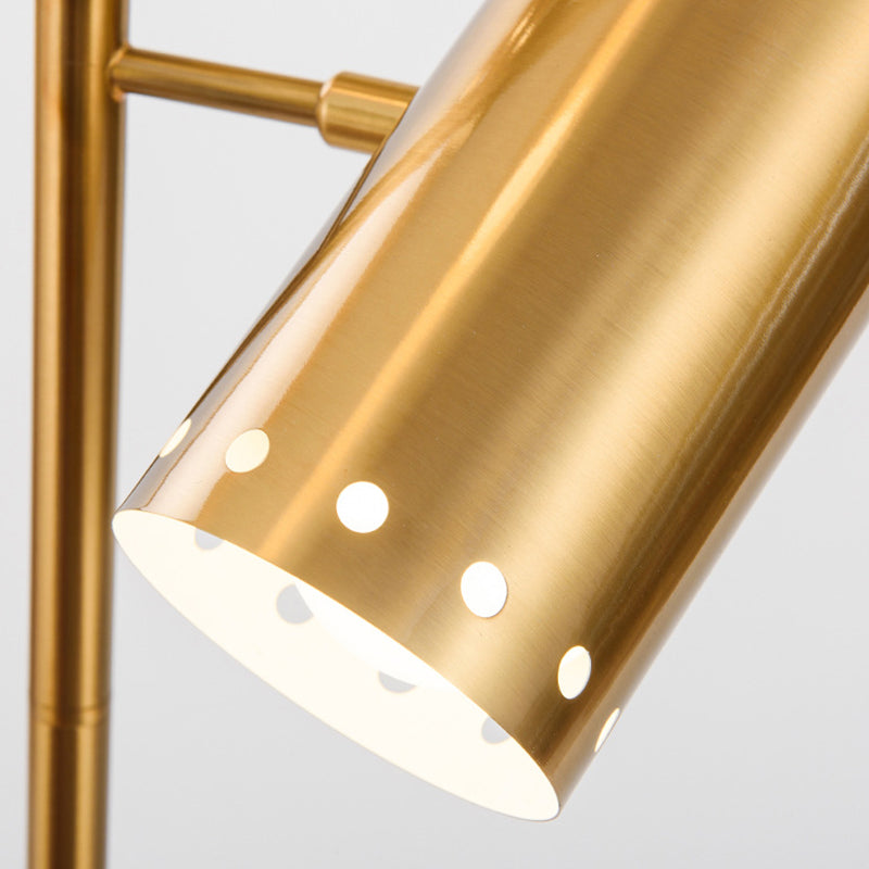 Modern Gold Floor Lamp with Marble Base - Cylindrical Metallic Stand Up Lighting