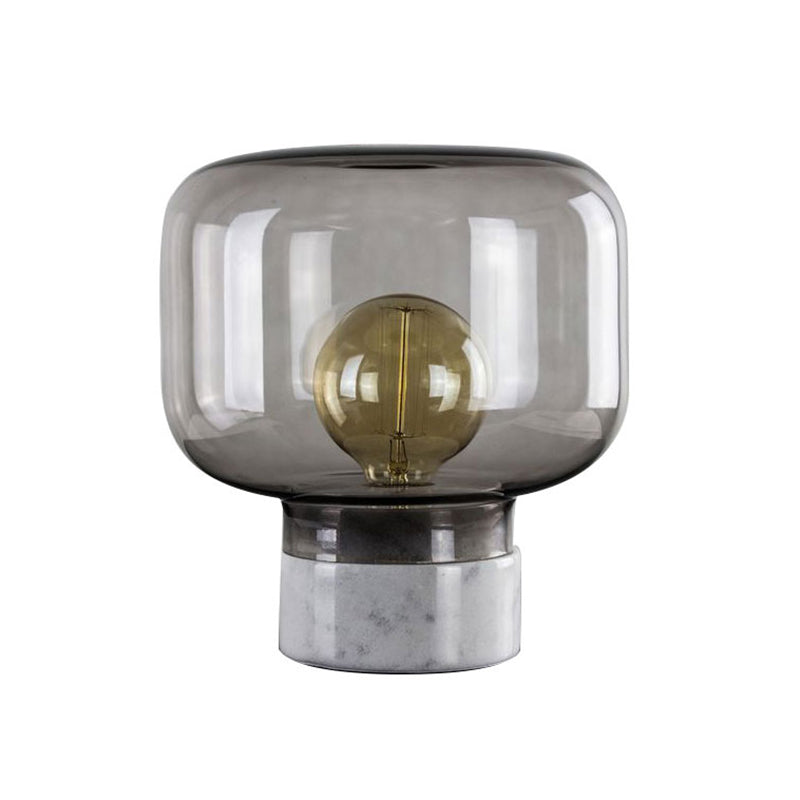 Nordic Style Smoked Glass Drum Table Lamp with Marble Base - 1-Light Nightstand Light