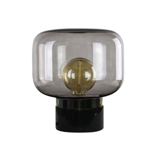 Nordic Style Smoked Glass Drum Table Lamp with Marble Base - 1-Light Nightstand Light