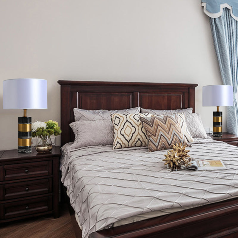 Modern Fabric Drum Lamp with Marble Base - White