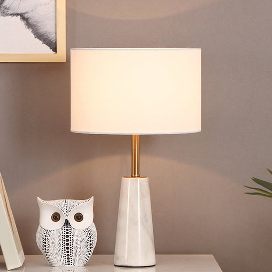 White Nordic Style Round Bedside Table Lamp with Marble Base