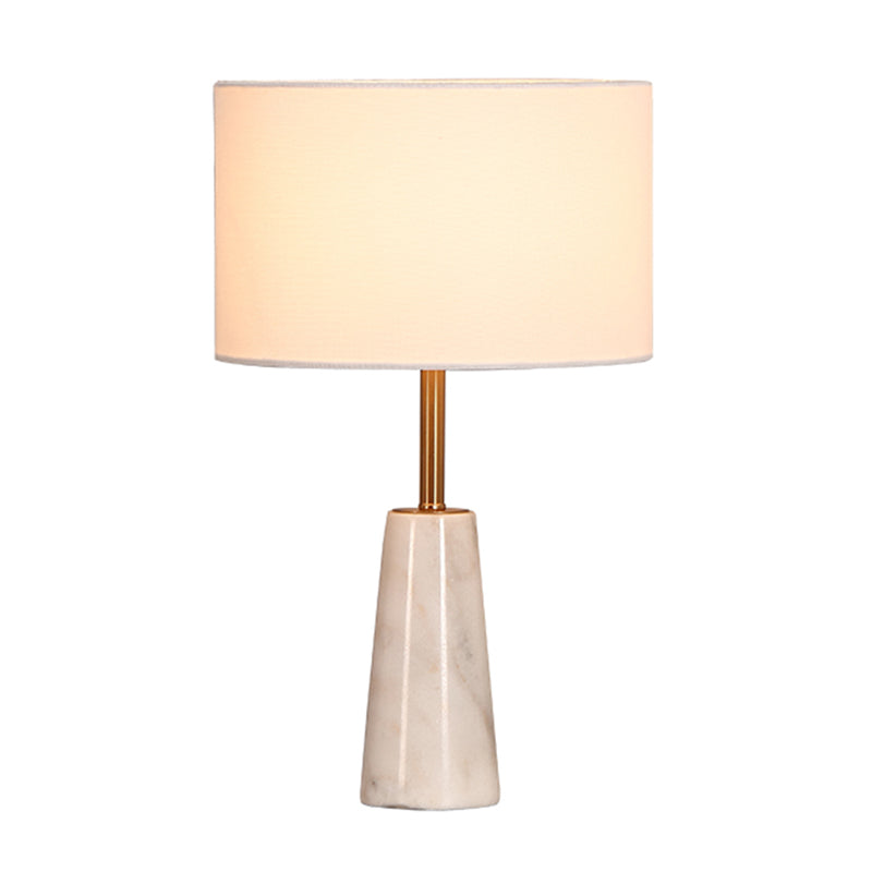 White Nordic Style Round Bedside Table Lamp with Marble Base