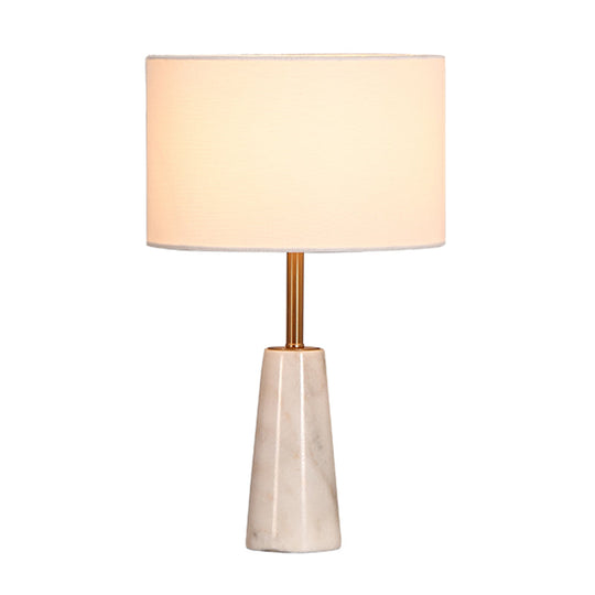 White Nordic Style Round Bedside Table Lamp with Marble Base