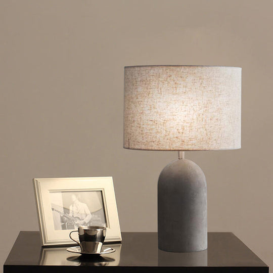 Modern Drum Nightstand Lamp: Fabric Shade, Grey Cement Base