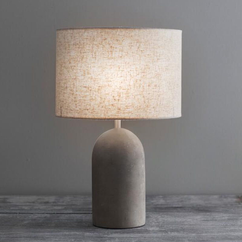 Modern Drum Nightstand Lamp: Fabric Shade, Grey Cement Base
